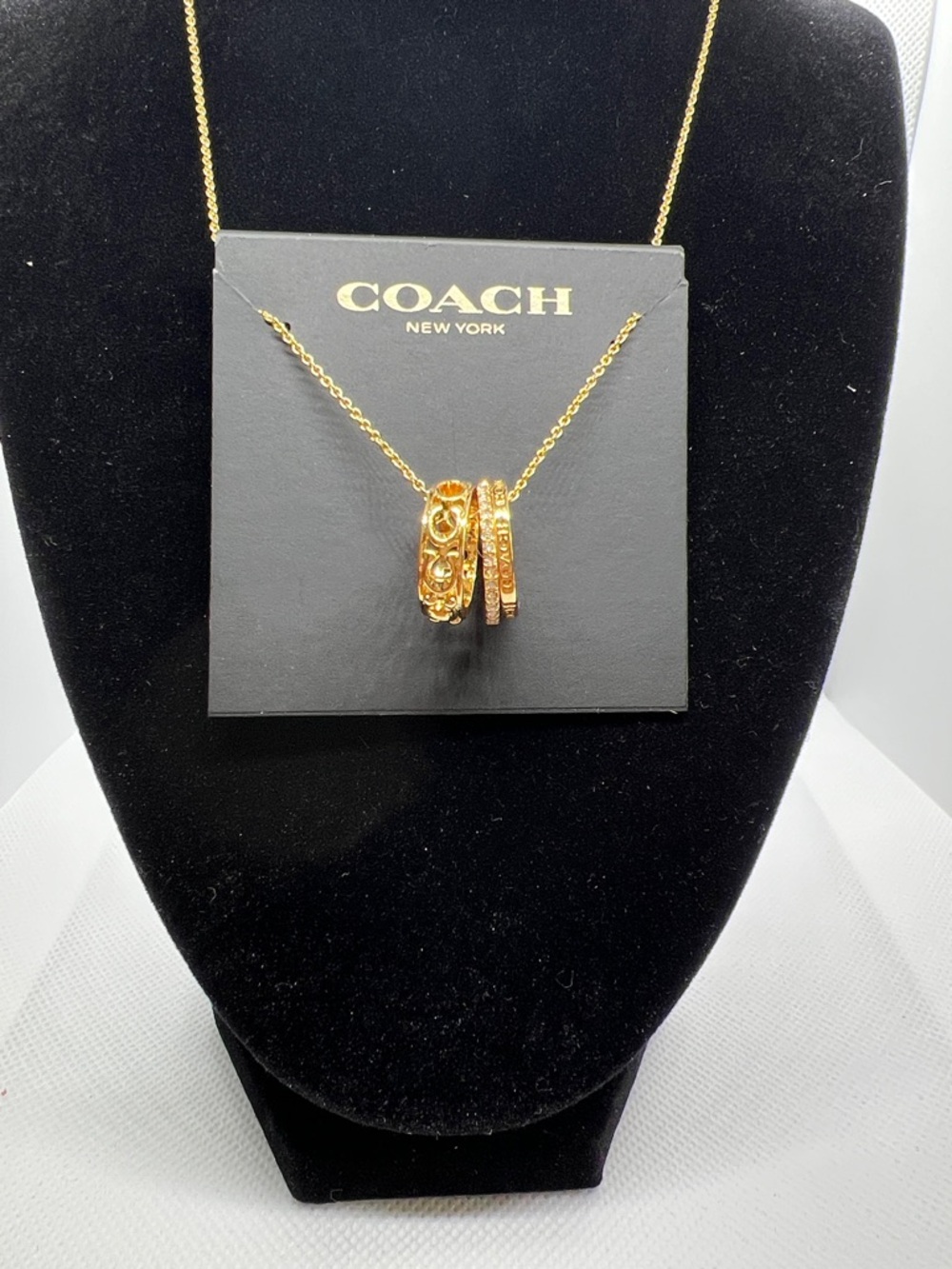 COACH Gold Triple Ring Pendant Necklace - Gold